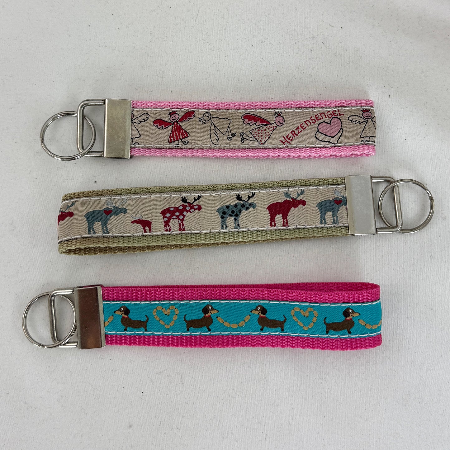 3er Set Schlüsselanhänger Engel, Elch, Dackel